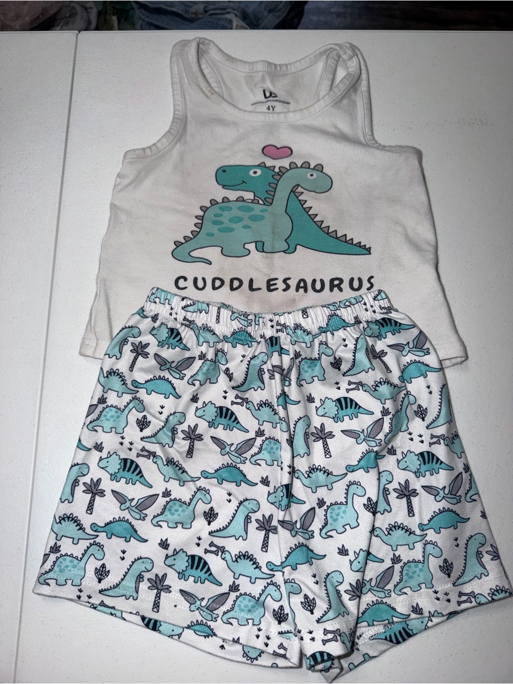 Blue and white dinosaur pajama set size 4Y/T-0040